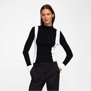 Zara black white color block knit sweater size S
